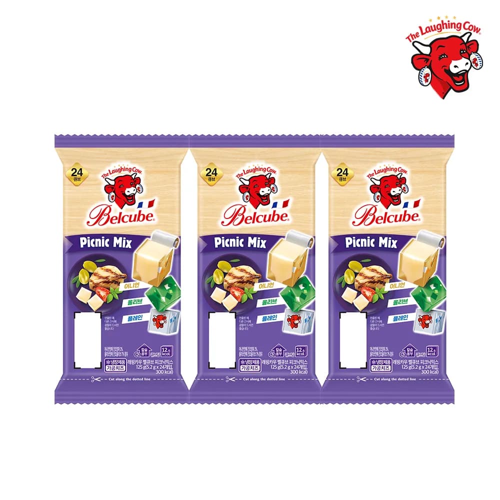 벨큐브 24큐브 크림치즈 2종(피크닉믹스,파티믹스) 125g(5.2g*24개입) x 3팩 (총 72개입) (업체별도 무료배송)