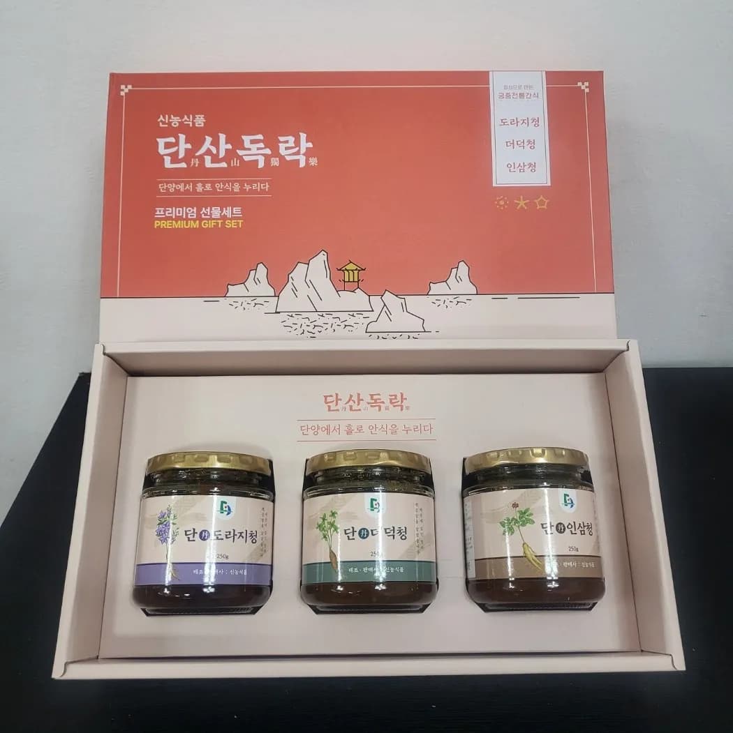 도라지청 인삼청 더덕청 3종 선물세트 250g*3병 x1박스 (업체별도 무료배송)