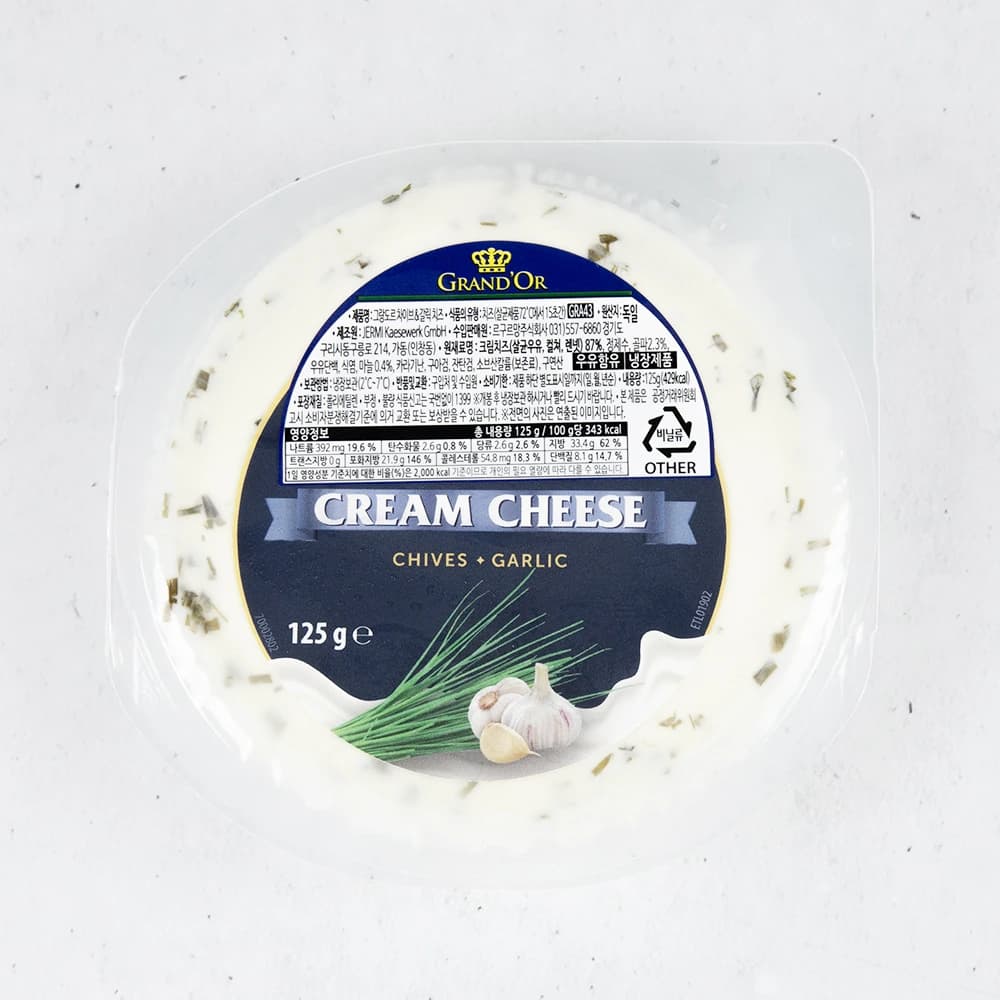 그랑도르 차이브&갈릭 크림치즈125g x 5개 (업체별도 무료배송)