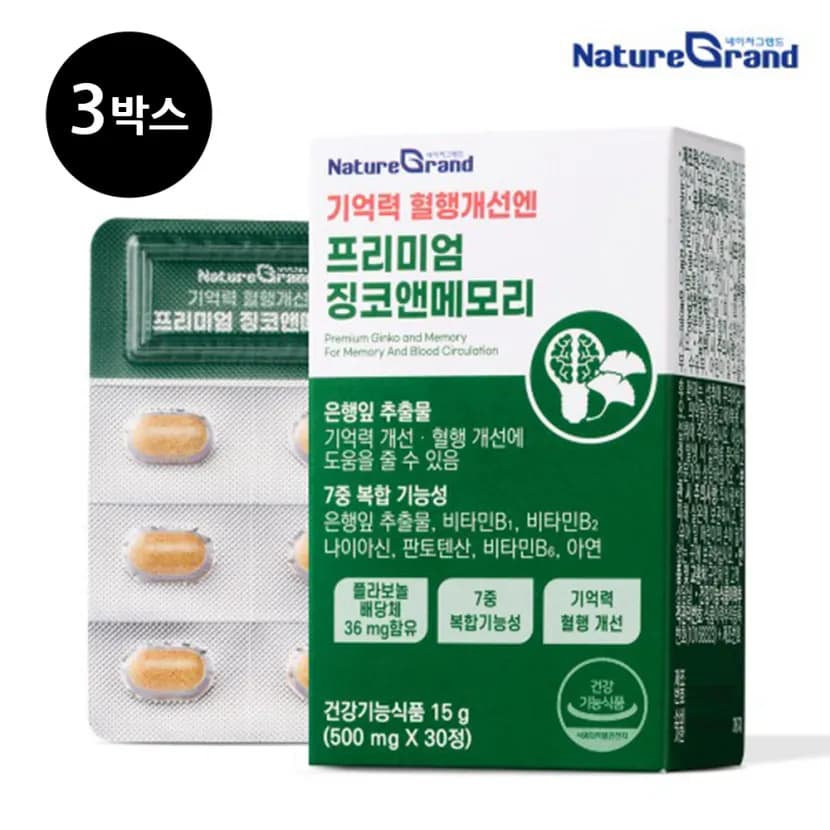 프리미엄 징코엔메모리 500mg*30정 x 3박스 (업체별도 무료배송)