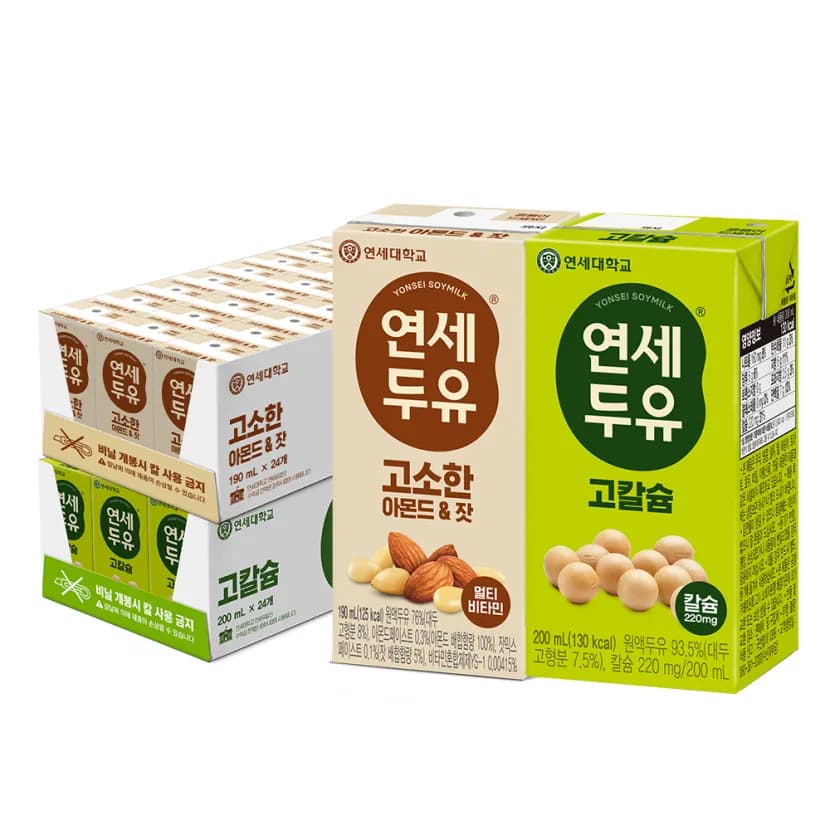 두유 고칼슘(200ml*24팩) + 아몬드,잣(190ml*24팩) (업체별도 무료배송)
