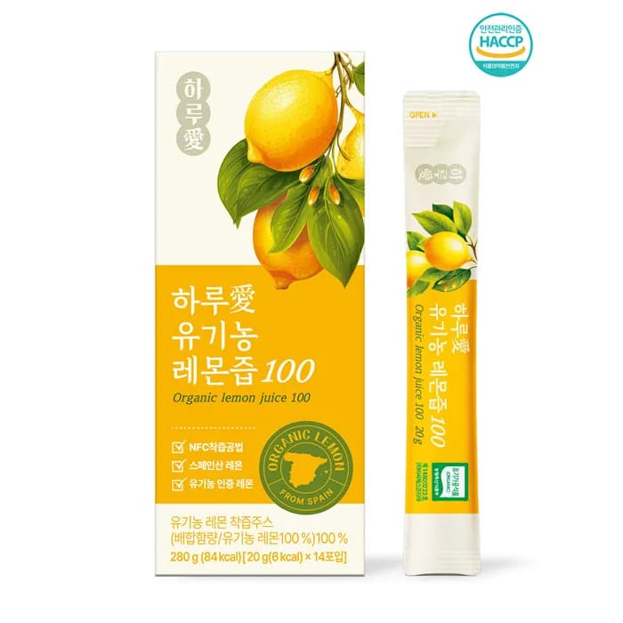 하루愛 유기농 레몬즙 100  14포 x 3박스/6박스 (업체별도 무료배송)