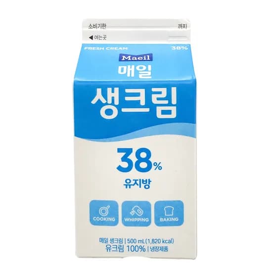 생크림 38% 500ml 아이스박스 무료포장 (4개이상 구매가능) (업체별도 무료배송)