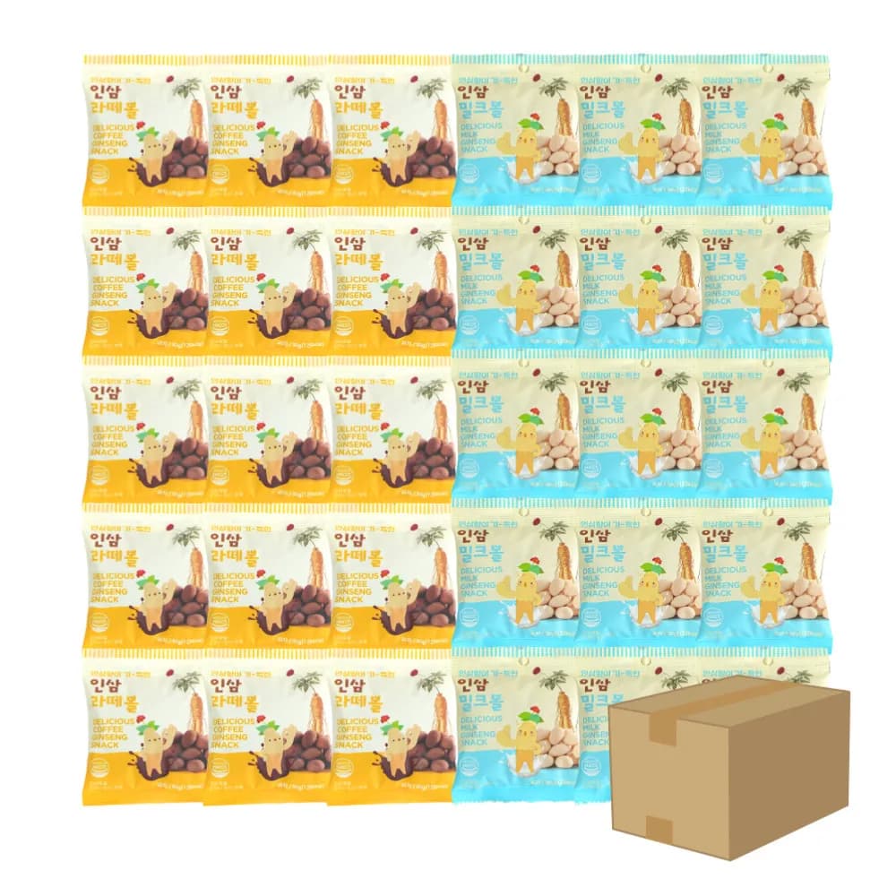 금산 인삼 과자 세트 밀크볼 라떼볼 2종 30g x 50봉 (업체별도 무료배송)
