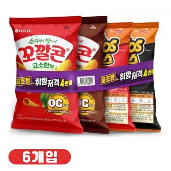 롯데 꿀조합 취향저격 4번들 꼬깔콘2개+치토스2개 188g x 6개 (업체별도 무료배송)