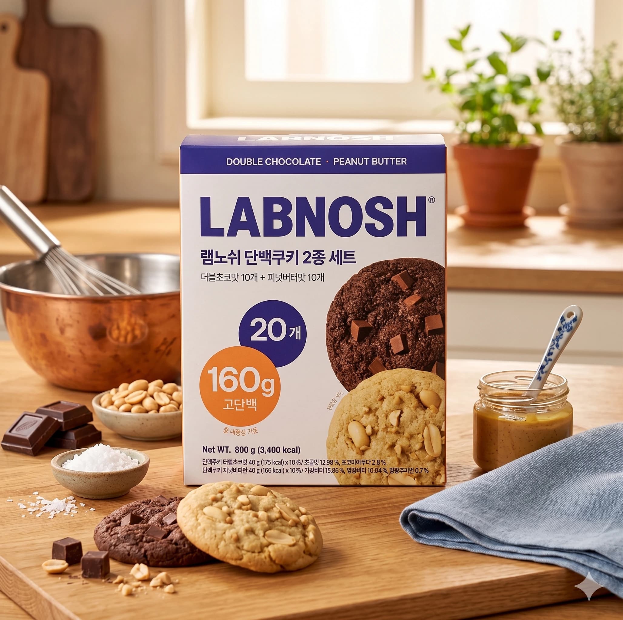 단백쿠키 2가지맛 (더블초코 10개 + 피넛버터 10개) 800g + 하리보젤리 40g x 10개 (떠리무료배송)