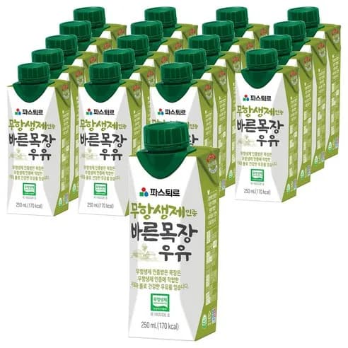 파스퇴르 무항생제 바른목장우유 250ml x 20개 (업체별도 무료배송)