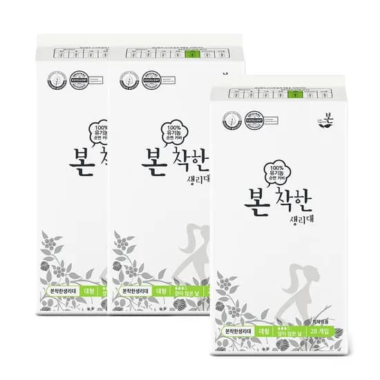 유기농본 착한 생리대, 대형, 28개입, 3팩
