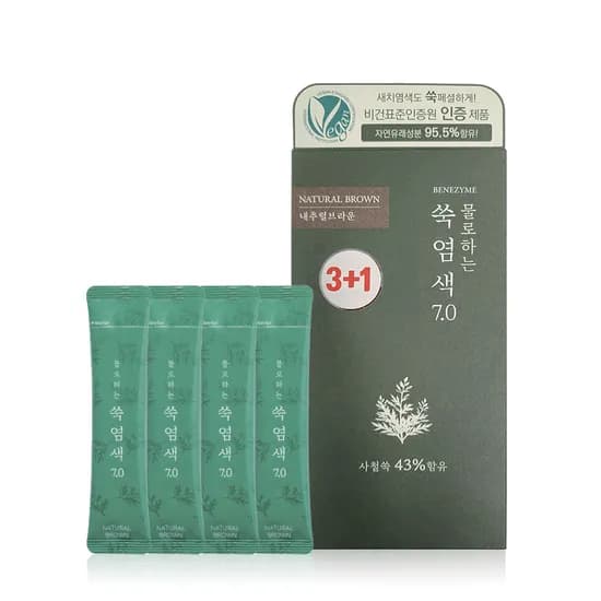 베네자임 물로하는 쑥염색 7.0 내추럴브라운 10g 4개입 1박스