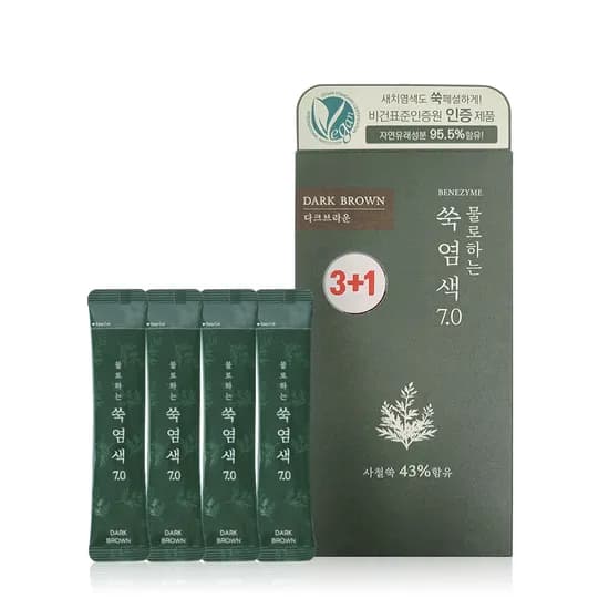 베네자임 물로하는 쑥염색 7.0 다크브라운 10g 4개입 1박스