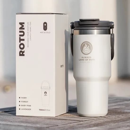 로티캠프 스텐 빨대 보온보냉 손잡이 텀블러, 아이보리, 750ml, 1개