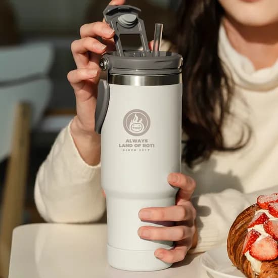 로티캠프 스텐 빨대 보온보냉 손잡이 텀블러 아이보리 900ml 1개