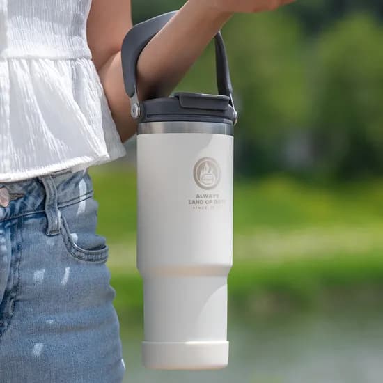 로티캠프 스텐 빨대 보온보냉 손잡이 텀블러, 아이보리, 1200ml, 1개