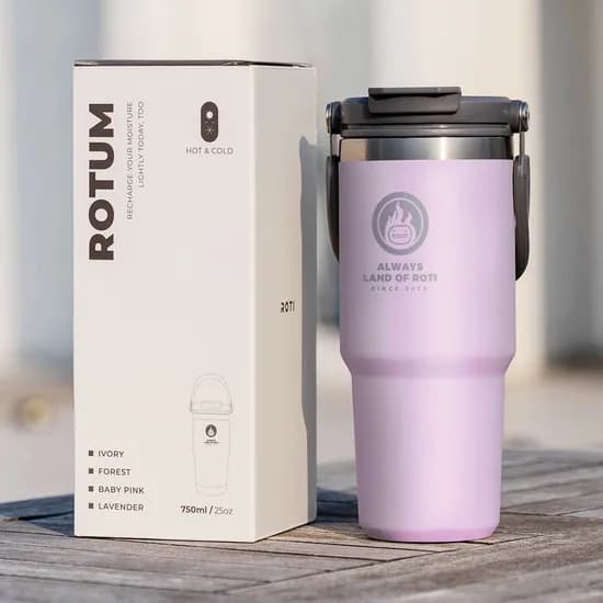 로티캠프 스텐 빨대 보온보냉 손잡이 텀블러, 라벤더, 750ml, 1개