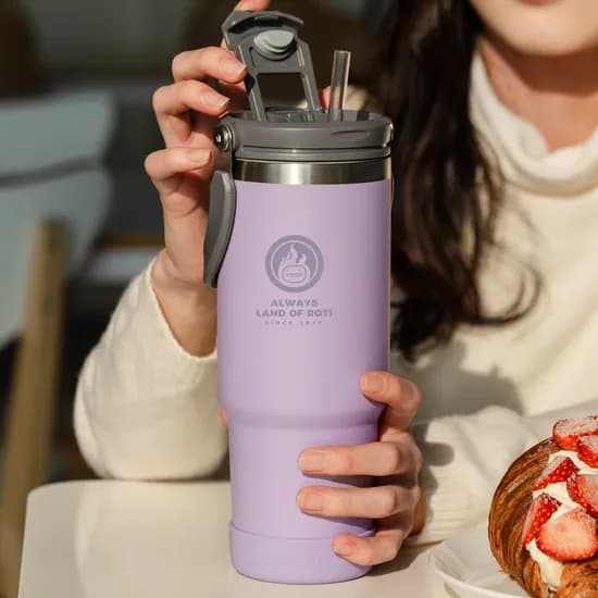 로티캠프 스텐 빨대 보온보냉 손잡이 텀블러 라벤더 900ml 1개