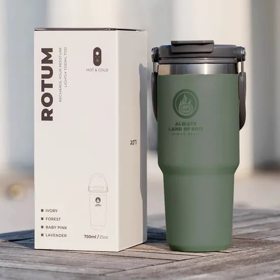 로티캠프 대용량 손잡이 텀블러 스텐 빨대 보온 보냉, 포레스트그린, 750ml, 1개
