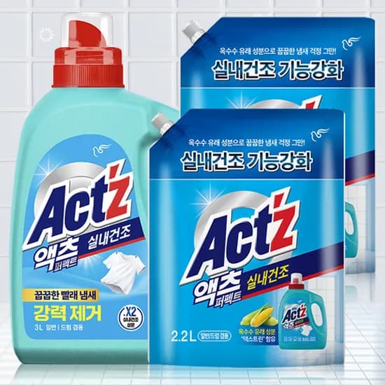 액츠 퍼펙트 실내건조 세탁세제, 3L, 1개 + 리필, 2.2L, 2개