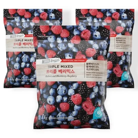 애슐리 냉동 트리플 베리믹스, 칠레산, 1kg, 3봉