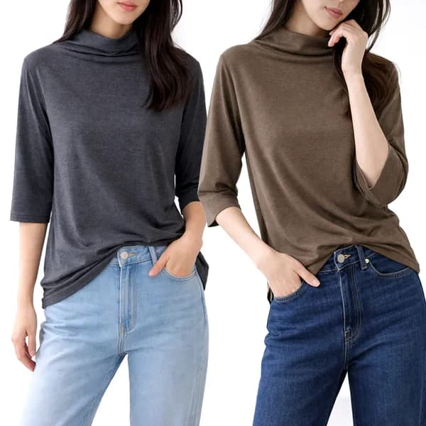 여성 반목 7부 티셔츠 터틀넥 무티 칠부티 화이트 14,900원