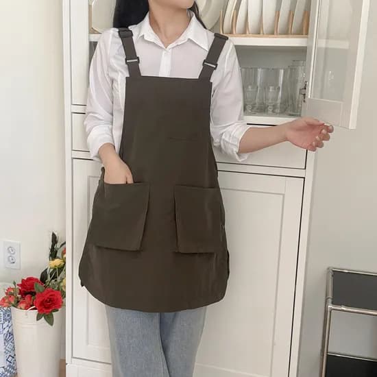 양면 착용 방수 앞치마, 딥카키, 1개
