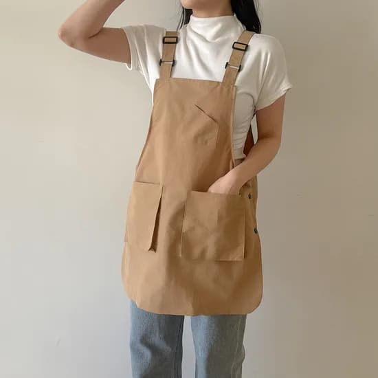 양면 착용 방수 앞치마, 베이지, 1개