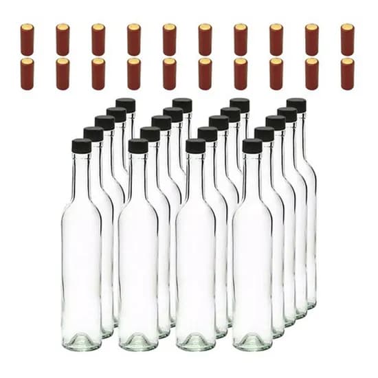 투명 와인병 공병, 스크류 마개, 열수축필름, 500ml, 20개 세트, 1세트