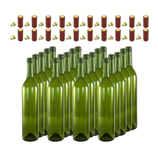 와인병 공병 유리병 더치병, 진녹색, 500ml, 코르크마개+열수축필름, 20개입, 1세트