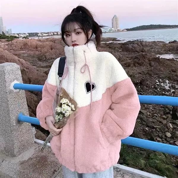 러브 뽀글 하프넥 집업 점퍼 블루 FREE(2XL)