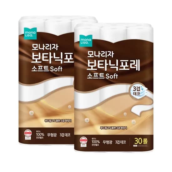 모나리자 보타닉포레 소프트 화장지, 3겹, 30m, 30롤, 2팩