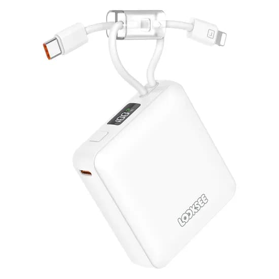 룩씨 케이블 스트랩 보조배터리 10000mAh, 화이트, 1개