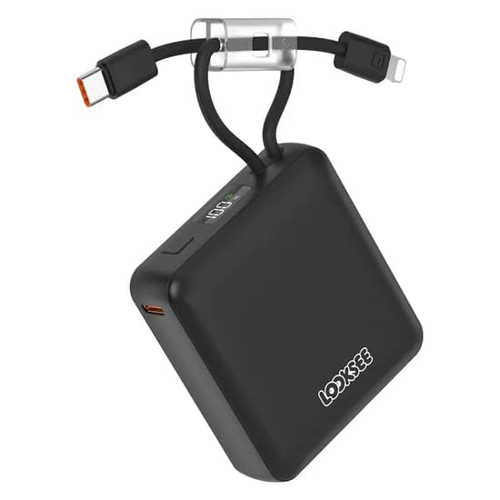 룩씨 케이블 스트랩 보조배터리 10000mAh, 블랙, 1개