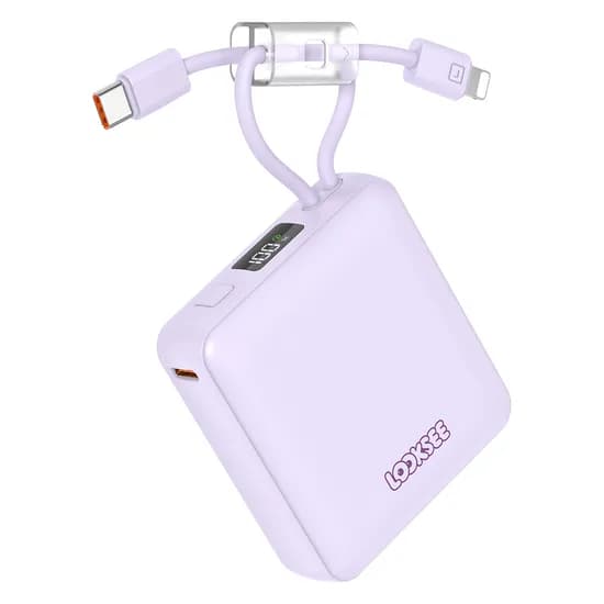 룩씨 케이블 스트랩 보조배터리 10000mAh, 라이트퍼플, 1개