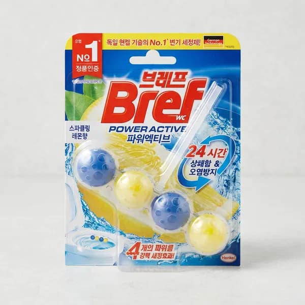 브레프 파워액티브 변기세정제 스파클링 레몬향 50g 4개