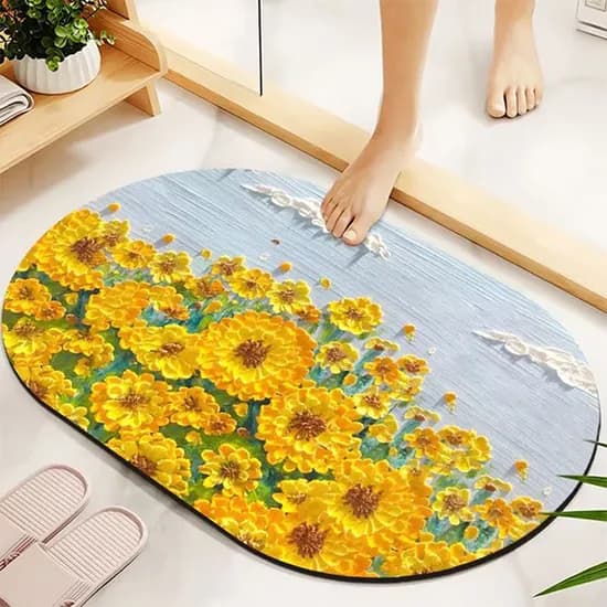 유화 플라워 발매트, 해바라기, 40x60cm, 1개