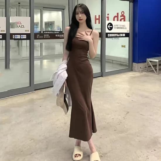 끈나시 원피스 브라운 S라인 L 1개