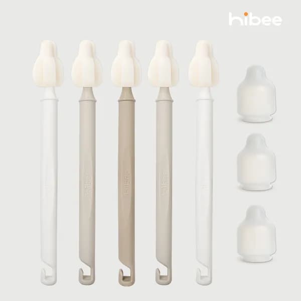 하이비 몽글이 젖병 젖꼭지 텀블러 세척솔 또똣베이지 롱미니솔5p+먼지캡3p 1세트