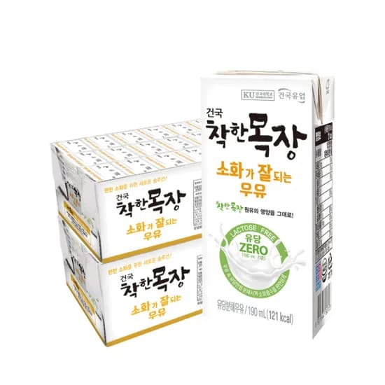 건국유업 착한목장, 소화가 잘되는 우유, 190ml, 48개