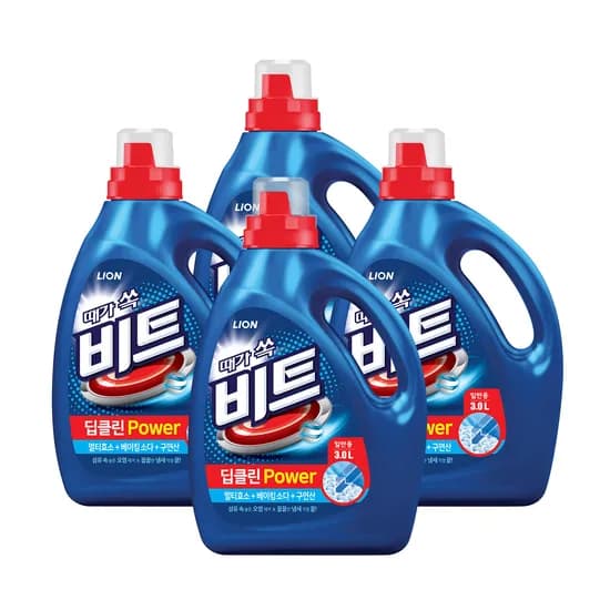 라이온 비트 딥클린파워 세탁 액체세제 용기 일반 3L 4개
