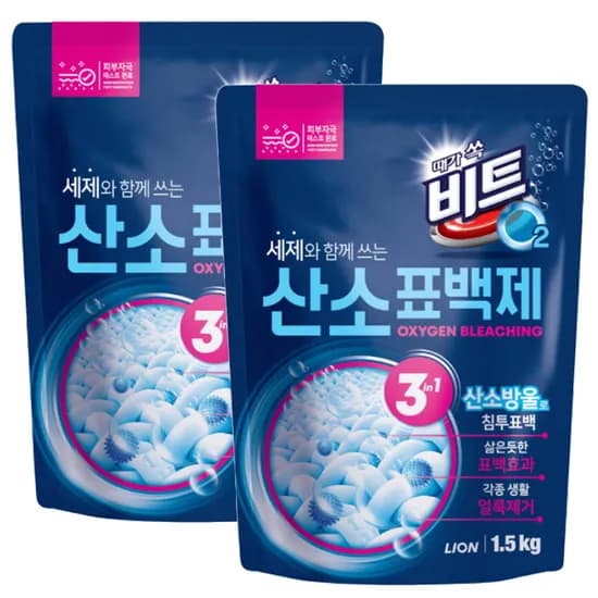 라이온 비트 O2 살균 표백제 리필 1.5kg 2개