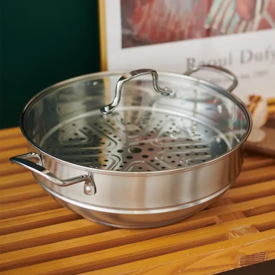 랑펠로 인덕션 스텐 파티 전골찜기, 34cm, 냄비+찜판+냄비뚜껑, 1개