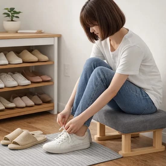 에이크런 패브릭 & 원목 발받침대, 그레이, 1개