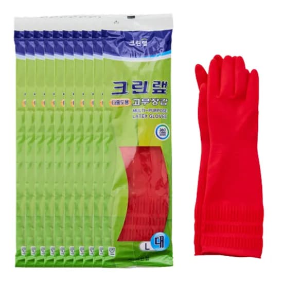 크린랩 다용도 고무장갑 대 L 레드 10켤레 1세트