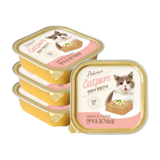 캣퓨어 영양간식 사각캔 연어와 닭가슴살 100g 24개입 21,504원