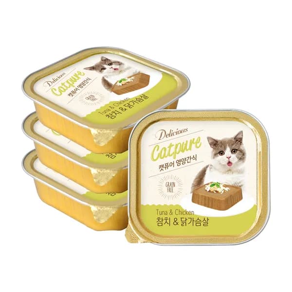 캣퓨어 영양간식 사각캔 참치와 닭가슴살 100g 24개입