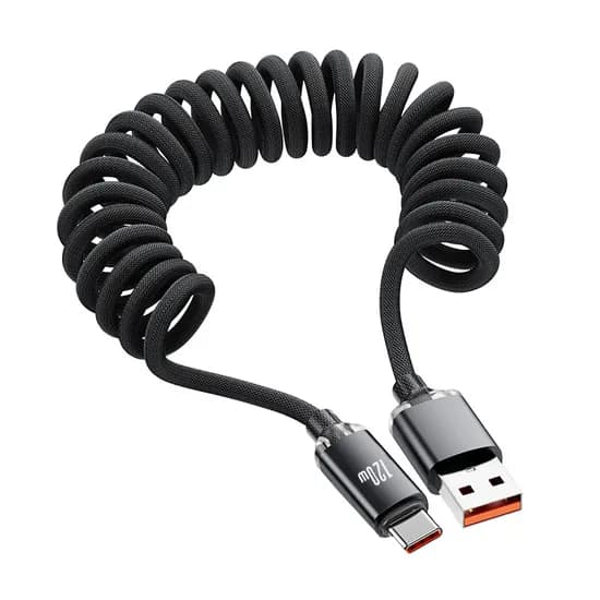 120W C타입 코일 스프링 케이블, 2m, 블랙, 1개