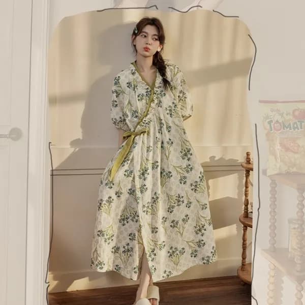 오렌느 블루 플라워 올리브 캡내장 랩가운 연두 FREE 1개