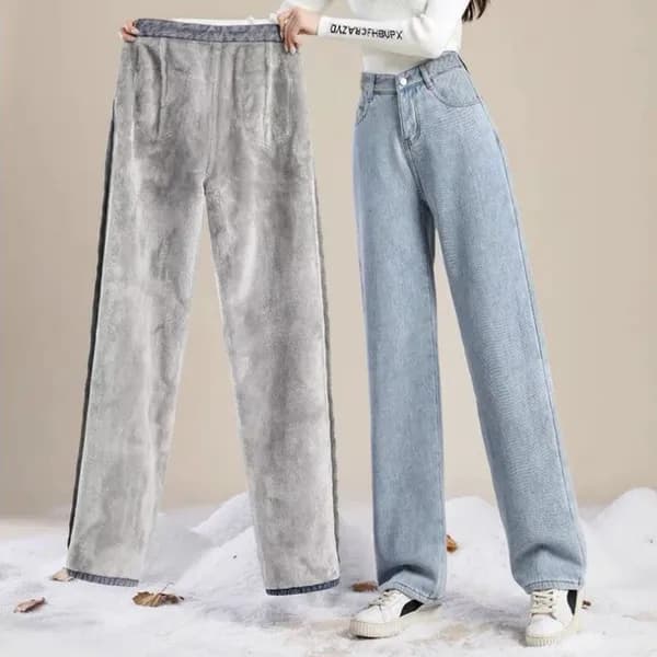 밍크 기모 데님 팬츠 블루 2XL