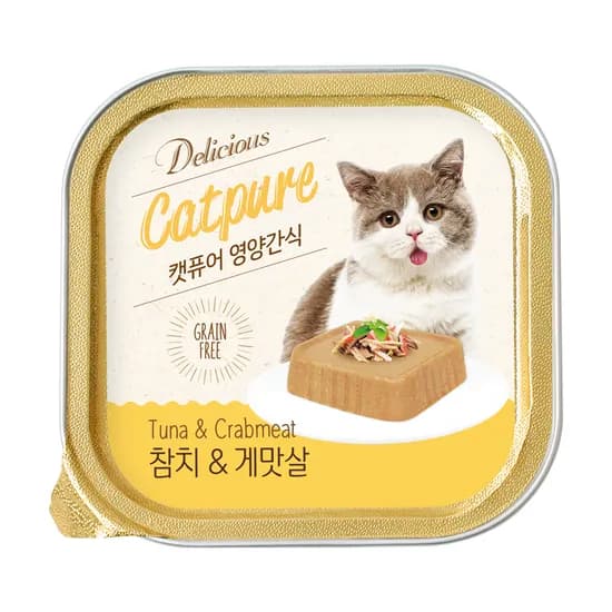 캣퓨어 고양이 습식캔 사각캔, 참치 게맛살, 100g, 12개, 1개
