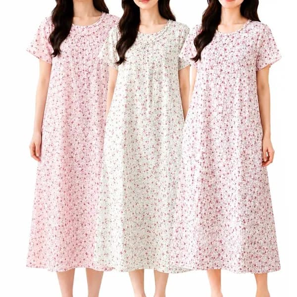 여성 여름 인견 엠보 반팔 원피스 잠옷 꽃무늬 2장세트