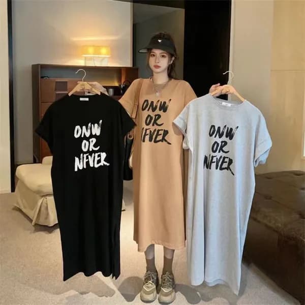 TINY 레터링 드랍 숄더 롱 원피스 카멜브라운 FREE